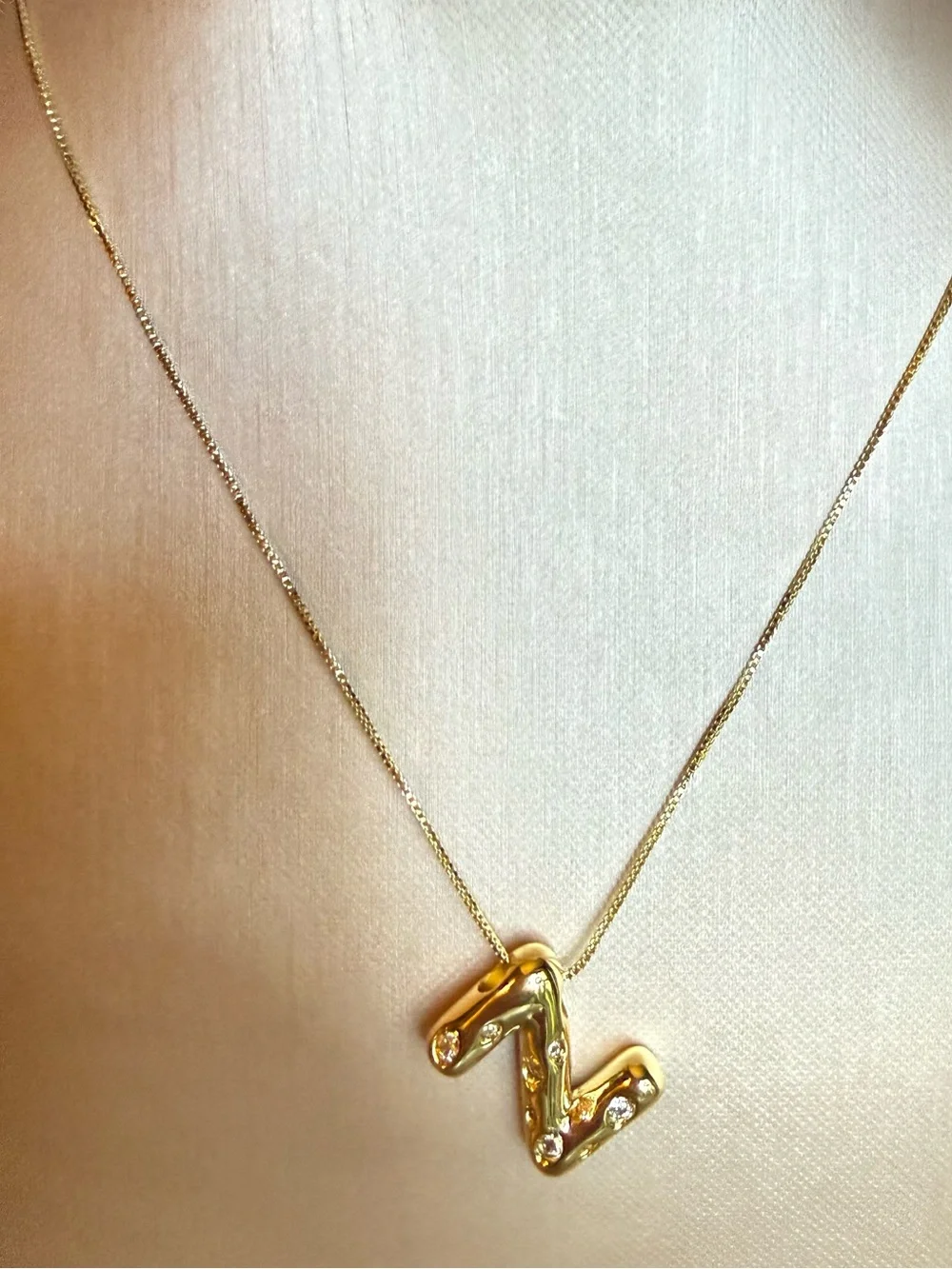 Initial It - Asymmetrical Letter “Z” with CZ Crystals - 18K gold water proof PVD